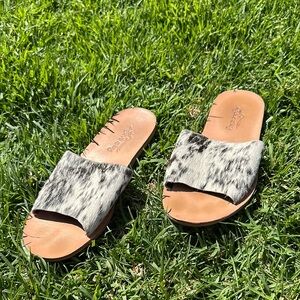 Agave Sky Cowhide Black & White Women's Sandals 7 8 No Roots Boots